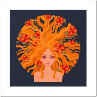 girl ginger flower red Posters and Art